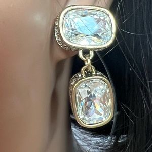 Heidi Daus 🆕 “Double Play” pierced dangle earrings clear crystals